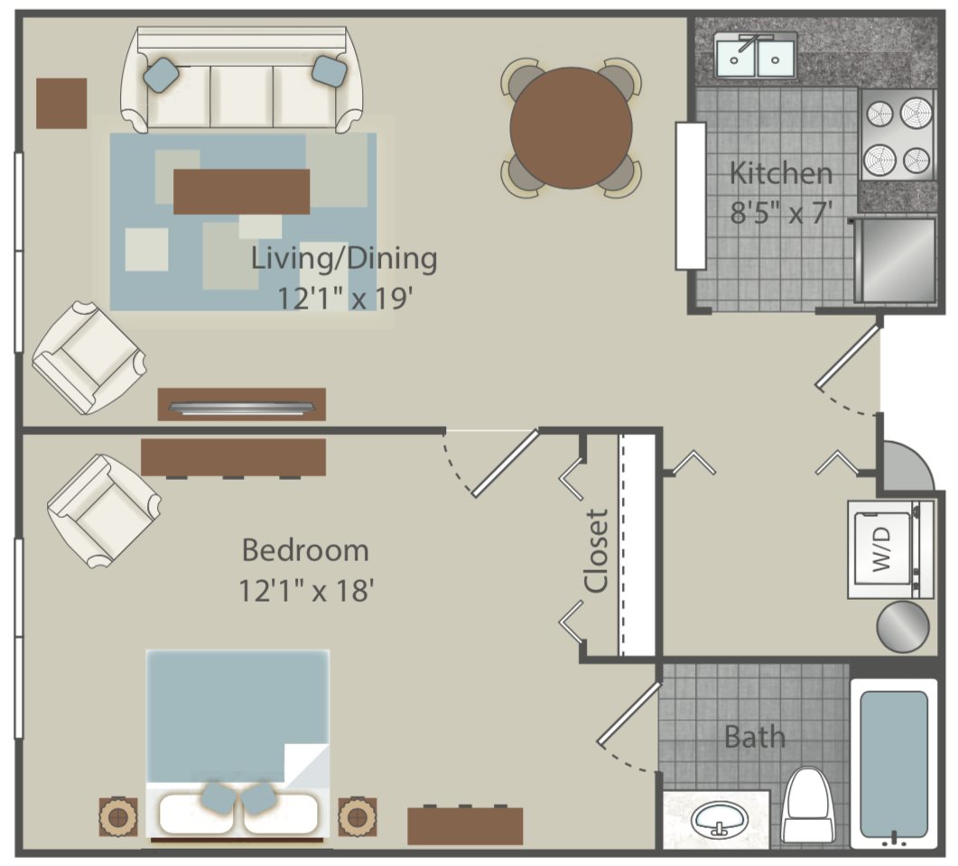 Clear Creek Commons Apartments_Golden CO_Floor Plan_One Bedroom One Bathroom_Creekside Creekview Clear Creek Commons Apartments_Golden CO_Floor Plan_One Bedroom One Bathroom_Creekside Creekview